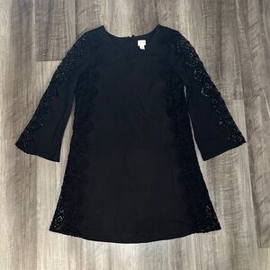Chico's Black Long Sleeve Side Crochet Lace Dress - 1.5 (Medium/8)